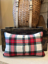 Load image into Gallery viewer, UW Pennant Pillow (red Ties) - thrifted shirt, new down insert, vintage pennant, custom piping, 12x18
