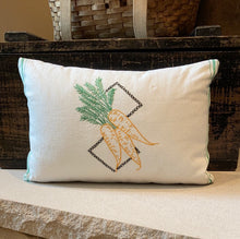 Load image into Gallery viewer, &quot;Carrot Dish Towel&quot; Pillow - new poly insert, button back, 12x16
