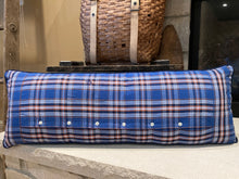 Load image into Gallery viewer, Lg Orange Syracuse Pennant Pillow- 14x36 new poly insert, custom piping, thrifted shirt, vintage pennant
