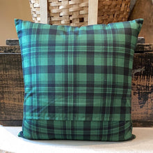 Load image into Gallery viewer, "P" Pillow (green/white - football) - new fabric, new poly insert, vintage letter, Velcro closure, 16x16
