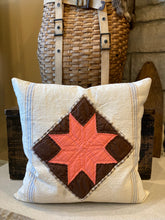 Load image into Gallery viewer, Fulton Grain sack with quilt square piece on front, button back closure, 18x18 down insert
