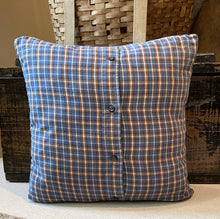Load image into Gallery viewer, "W" Pillow (Yellow/Blue) - Used shirt, New Poly Insert, Vintage Letter 16*16

