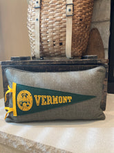 Load image into Gallery viewer, University of Vermont Vintage Pennant Pillow - new 12x20 polyfil insert, thrifted shirt, vintage pennant
